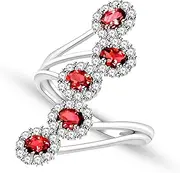 [Uloveido] S925 Garnet and Amethyst Ring with 5 Gemstones | Luxury Micro-Pavé Natural Birthstone for January and February Fine Jewelry for Womens Birthday | Open Size with Jewelry Box