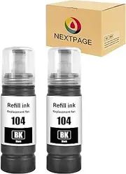 NEXTPAGE 104 Ink for Epson EcoTank 104 Compatible with Epson ET-1810 ET-2710 ET-2711 ET-2712 ET-2714 ET-2720 ET-2721 ET-2810 ET-2812 ET-2820 ET-4700 ET-4800 Printer (2BK)