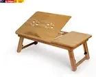 Deluxe Bamboo Fold up Laptop Side Table with Cup Holder