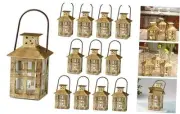 Decorative Lanterns -Set of - Distressed Metal Vintage Mini Wedding 12 Gold