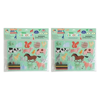 2x Buddy & Barney Kids Stencil/Pencil Double Pack Animals 3y+ Art/Craft Drawing