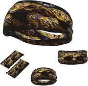 FJWSLCH Yellow Snake Headbands for Women Men Non Slip Workout Sweatbands Adjustable Sports Hair Bands Elastic Head Bands Moisture Wicking Hairband for Running, Cycling, Yoga, Spa
