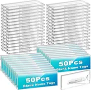 JMZYJZH 50Pcs Blank Acrylic Name Tags with Pins, Clear Blank Name Badges for Work Business Classroom