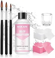 WEILAOK Slip Solution Kit, 75ML Slip Solution for Polygel Nails, Polygel Slip Solution, Contains 3 Brushes, 1 Crystal Cup, 100 Cleaning Sheets, Suitable for All Types of Nail Extension Gel