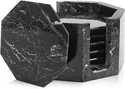 Marble Coasters Set of 6 Handmade 3.5" Inches Black Stone Drink Coasters for Coffee Table, Kitchen & Living Room Decor | Elegant Coaster Set for Hot & Cold Drinks