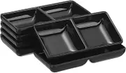 sourcing map 6Pcs MF Square Dipping Bowls, Small Black Side Dish Bowls with 2 Compartment Divided Seasoning Plate Soy Dishes for Condiment Desserts Home BBQ Party Picnic Restaurant