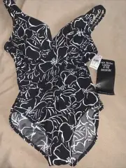 Miraclesuit Slimming Black & White Floral Print Swimsuit Size 16-One Piece-NWT