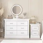 White 6 Chest of Drawers Dresser with Bedside Table Bedroom Bundle Sets