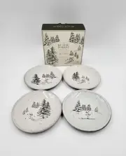 Pottery Barn Rustic Forest Alpine Skier Appetizer Plates Set of 4 Mixed Design