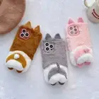 Corgi's ass Warm Plush Fluffy Phone Cover Cartoon Stand For iPhone Samsung Case