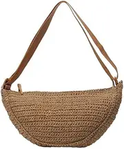 [ORINEWS] Straw Crossbody Bag Crescent Straw Purse for Women 2024 Crochet Purses Woven Crossbody Bag Fashion Summer Beach Bag