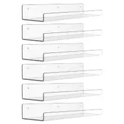 Clear Acrylic Shelves for Storage,15" Floating Shelves Wall Mounted for Kids Bookshelf/Display Ledge Shelves for Bedroom,Living Room,Bathroom,Kitchen,Set of 6