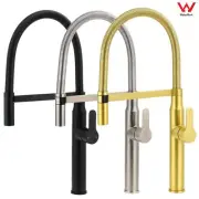 WELS Brushed Gold Pull Out Tall Kitchen Mixer Sink Tap 360º Swivel Faucet Spout