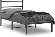 Metal Bed Frame Black 90x190 cm with BedHead, Frames, Base, Beds, Bedframe & Storage - Perfect for Bedroom Furniture and Mattress Support