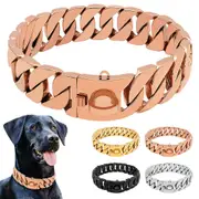 Didog Luxury Stainless Steel Dog Chain Collar Cuban Link Heavy Duty Rose Gold 3.0cm*50cm