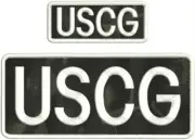 U S C G EMBROIDERY PATCH 4X10 AND 2X5 VELCR@ ON BACK WHITE ON BLK MULTICAM