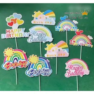 9 件套彩色彩虹圖片裝飾有生日蛋糕