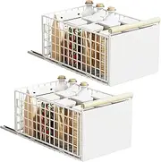 2 Pack Large Foldable Pull Out Cabinet Organizer with Wooden Handle, Slide Out Drawers for Cabinets, Peel and Stick, Heavy Duty Shelves for Kitchen, Cupboard, Pantry (2Pack Large)