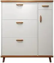 Freestanding Entrance Storage Rack Narrow Shoe Rack Cabinet with 3 Flip Drawers Independent Hidden Storage, White, 100cm Shoe Cupboard