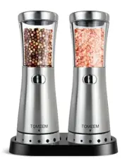 Electric Salt and Pepper Grinder Set with Storage Base, Stainless Steel Recha...