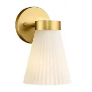 Gold Wall Sconce, HWH Single Wall Light Fixture Brushed Gold Wall Lamp with F...