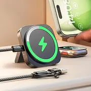 [LISEN] Magsafe Charger Apple Watch 2 in 1 Wireless Charging Station Magnetic Charging Pad Magsafe Charger Stand Travel Charger for Multiple Devices Fits iPhone 16 Apple Watch Airpods(Black)