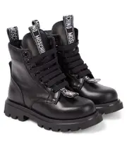 Moschino Kids Logo leather combat boots