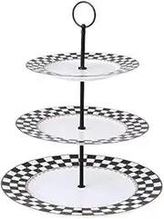 Porlien Checker Pattern 3 Tier Cake Stand, Cupcake Display Stand, Serving Tray, Platters, Cupcake Tower, Display Desserts Holder for Desserts, Cupcakes, Cookies and Pastry
