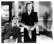 Basil Rathbone looks up Kaaren Verne a scene film sherlock Holmes - Old Photo