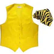 New Men's Formal Vest Tuxedo Waistcoat Yellow with Yellow zebra tie wedding prom