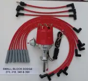 smalL cap SMALL BLOCK DODGE 318 340 360 RED HEI Distributor + Spark Plug Wires