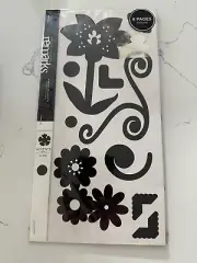 American Craft Remarks Decorative Sticker Bk Black Accent Bk 2 Flower Vine 50+PC