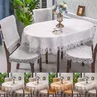 Vintage Embroidered Lace Floral Tablecloth Oval Dining Table Cloth Cover Doily