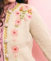 192 Sundance French Knot Eileen Cardigan Embroidered Sweater Handmade M $269.