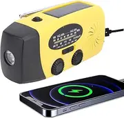 Hand Crank Emergency Radio, AM/FM/NOAA Weather Radio 2000mAh Power Bank Phone Charger with LED Flashlight & SOS Alarm, Hand Crank Solar Powered Radio for Camping, Emergency (Yellow)