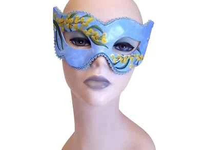 Golden Wattle Tree Blue Masquerade Mask Hand Painted Paper Mache Venetian Masque