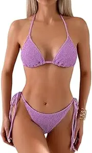 [Generic] Women's Ribbed Triangle Bikini Set Sexy Halter String Two Piece Swimsuit Bathing Suit