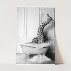 Giraffe Taking A Bubble Bath In The Bathtub Funny Bathroom Wall Art Poster Print