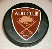 RARE VINTAGE "POUR MANS AUD CLUB" BUFFALO SABRES HOCKEY PUCK MEMORIAL AUDITORIUM