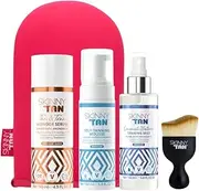 Skinny Tan Bronzed Goddess Tanning Bundle | 5-Piece Set with Coconut Mist, Self-Tan Mousse, Wonder Serum, Velvet Mitt & Miracle Brush | Natural-Looking Glow + Skincare Benefits