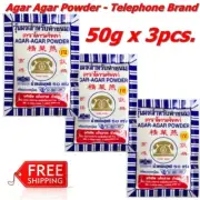 Thai Agar Agar Powder - Telephone Brand Gelatine Substitute For Vegans. 3x50g
