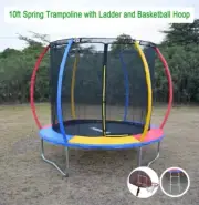 *MEL PICKUP* 10ft Rainbow Mini Trampoline & Enclosure Ladder Basketball Hoop Set