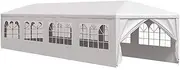 'vidaXL White Garden Marquee - Spacious 3x12m Pavilion, UV and Water Resistant Polyethylene Canopy, Steel Frame with 8 Removable Side Panels