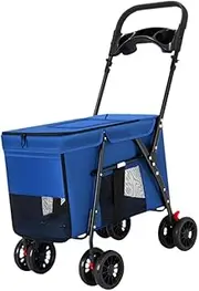 Dog Stroller Pet Stroller Folding with Universal Wheels Carrier Trolley Sturdy Stable with Storage Pockets Puppy Go Out Cart, Blue