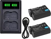 2X EN-EL15C EN-EL15B EN-EL15 Battery + LED USB Dual Charger with Type-C Port for Nikon Z5 D850 Z6 Z7 D780 D750 D810 D7000 Z8 Z6 ii