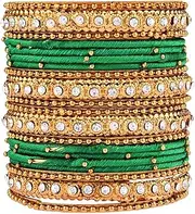 [Archi Collection] Efulgenz Fashion Jewelry Indian Bollywood Gold Plated Crystal Beaded Silk Thread Bracelet Bangle Set (20 pc)