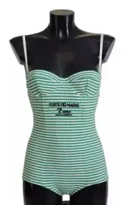 Dolce&Gabbana Women Green Swimsuit Nylon Stretch Striped One Piece Swimwear IT 1