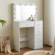 Modern Dressing Table with Led Lights Mirror, Makeup Vanity Table with 5 Drawers