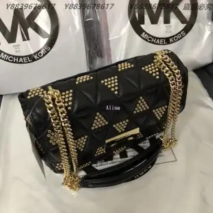 美國代購MICHAEL KORS MK 新款菱格鉚釘 鍊條單肩包 斜背包  輕奢時尚