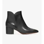 Cole Haan Elyse Ankle Boots Black Leather Stacked Heel Pointy Toe Women's 5.5